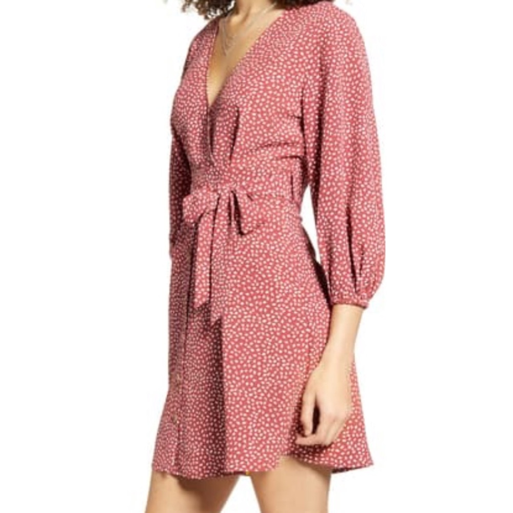 NWOT ALL IN FAVOR POLKA DOT FAUX WRAP MINI DRESS